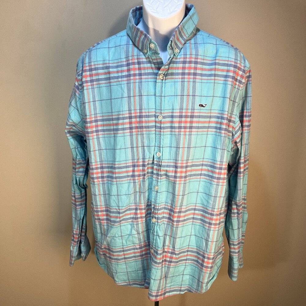 🐳 Vineyard Vines Men’s Slim Fit Tucker Shirt XL Blue Pink White Plaid EUC 🌟